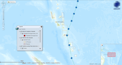 Figure 1: Interactive map of Cyclone Pam’s track and damage estimates (link to UNOSAT) 